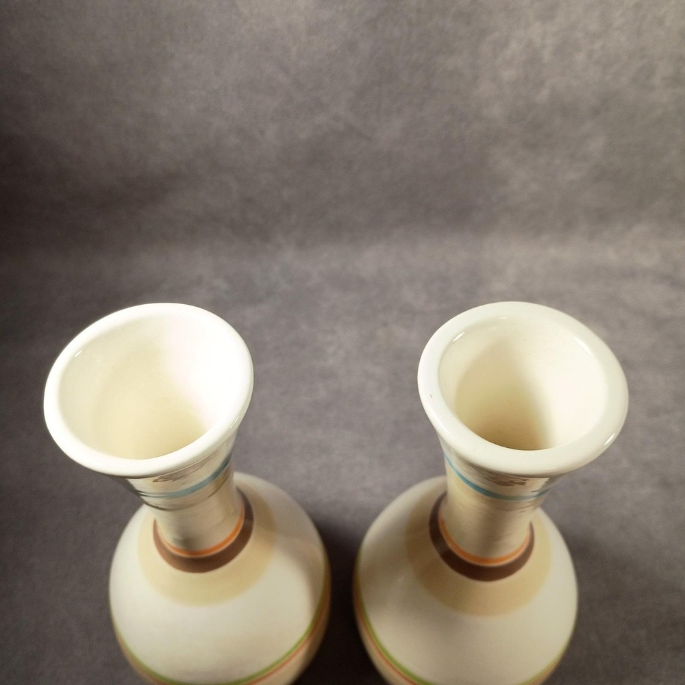 Jill Rosenwald Arte y Barro Ceramic Bud Vases Pair Boho Striped Hand Painted - Picture 6 of 9